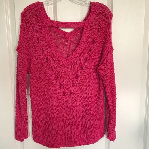 Hollister magenta/ fuchsia pink chunky knit sweater with cutout back, size XS - Picture 7 of 7